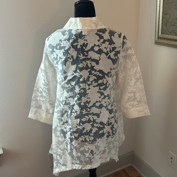 Mirror Image floral print buttoned down long sheer top blouse cover up Sz M - Picture 4 of 5